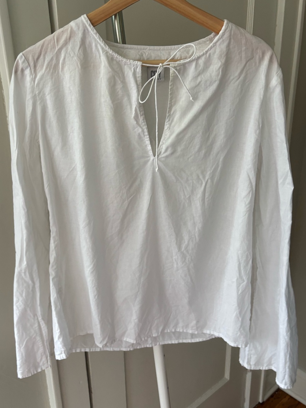Vintage City DNKY White Cotton Tie-Neck Long-Sleeve Women's Top Sz 6